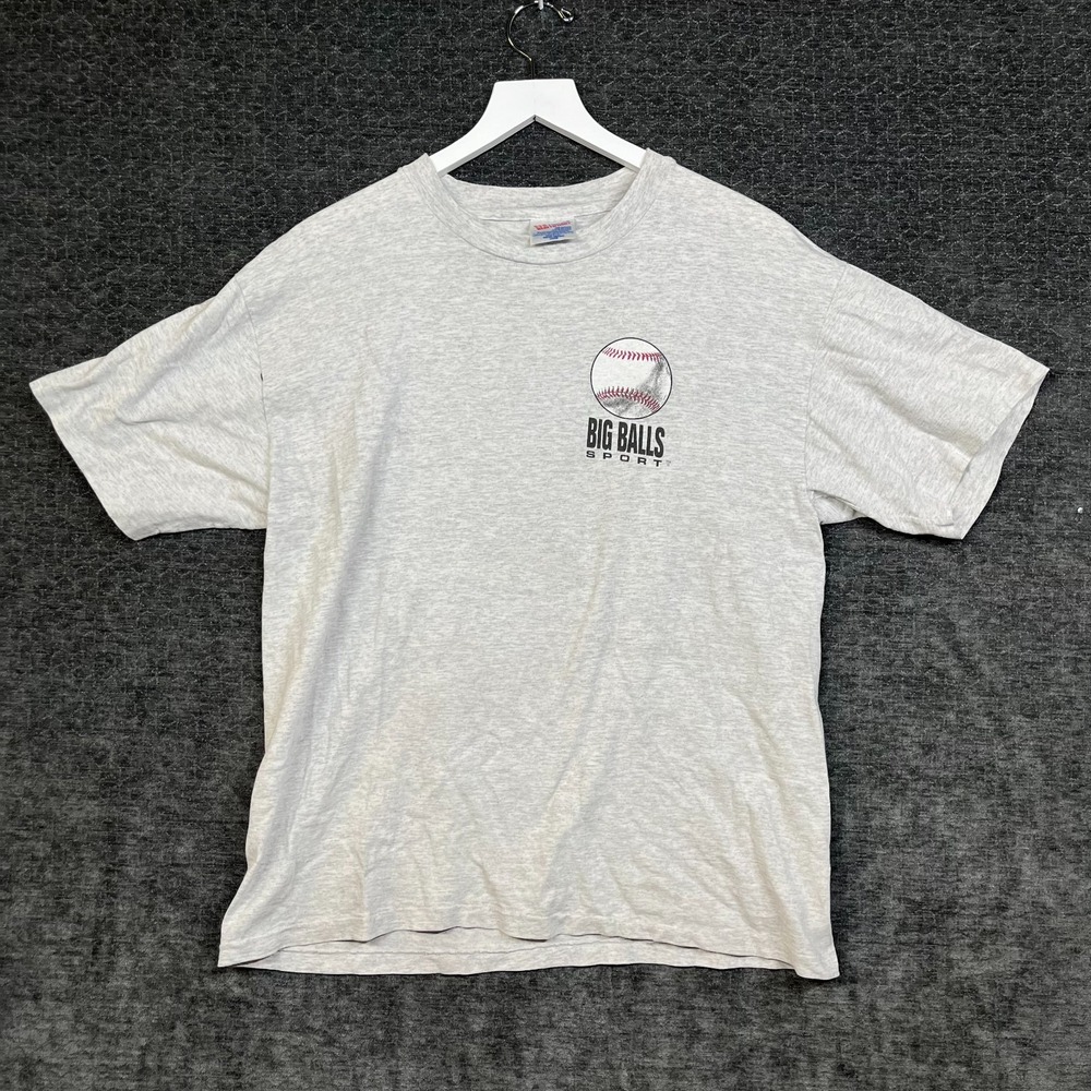 Hanes Big Balls T-Shirt Men Large Gray Good 1993 Graphic USA Made Sportswear